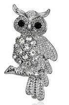 Stunning Diamonte Silver Plated Vintage Look Tiny Owl Christmas Brooch PIN C16 - £9.90 GBP