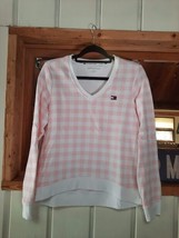 Tommy Hilfiger Pink &amp; White Gingham Plaid French Terry Sweatshirt L - £19.78 GBP