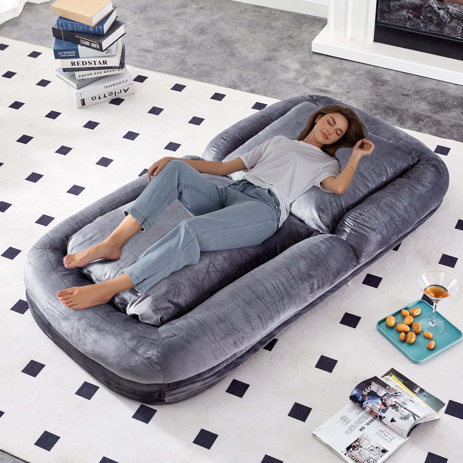 Gray Flannelette Folding Sofa Chair: Gaming, Relaxation, Adjustable Item image 5