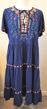 Johnny Was Sicilia Embroidered Tiered Dress Sz-XL Navy 100% Cotton - £143.41 GBP