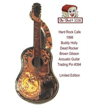 Hard Rock Buddy Holly Dead Rocker Brown Gibson Acoustic Guitar 394 Trading Pin - £11.95 GBP