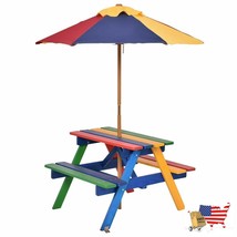 Play Table 4 Seat Kids Picnic Table With Umbrella Cheerful Color Great Q... - $146.49