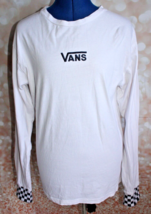 Vans Classic Fit Men&#39;s Size M White With Checkered Sleeve Cuffs Long Sle... - £8.13 GBP
