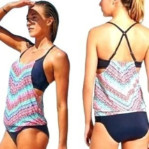 Athleta Moxie Collection Tankini Swim Top Pink Navy Bra Strap UPF 50, Si... - $20.62