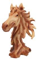 Wild Stallion Horse Bust In Faux Cedar Wood Finish Figurine 11&quot;H Resin Decor - £31.16 GBP