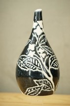 Vintage MCM Mid Century Modern Black &amp; White Leaf Flower Pattern Bud Vas... - $54.37