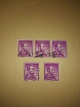Lot #1 5 1954 Lincoln 4 Cent Cancelled Postage Stamps Purple Vintage VTG... - $9.90