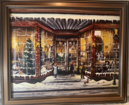 Vintage Christmas Village Peppellos Toy Workshop Winter Scene Wood Framed Print - £19.07 GBP