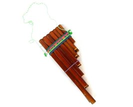 Natural Bamboo Wooden Pan Flute Pipe with Multicolored Tribal Print Woven Cotton - $16.82