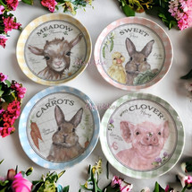 Easter Bunny Lamb Piglet Duck Melamine Plates 8.5&quot; Peekaboo Farms Set of 4 - £31.23 GBP