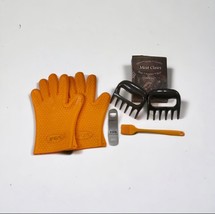 FGS Orange Silicon BBQ Gloves Mitts with Extreme Heat Resistance Meat Shredder C - £19.94 GBP