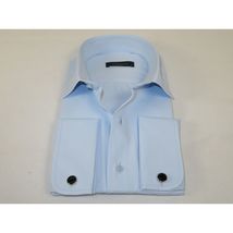 Men's Dress Shirt MARCUZZI Turkey 100% Soft Cotton French Cuffs Marc2 Blue image 3