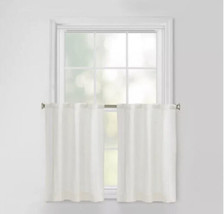 Window curtain tiers rod pocket back tab 30”x 24&quot;L pintuck pleated linen white - £21.61 GBP