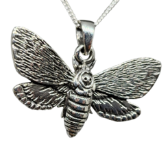 Deaths Head Hawk Moth Necklace Pendant Gothic 925 Silver 18&quot; Chain Boxed - Mm1 - £35.87 GBP