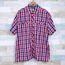 Cabelas Short Sleeve Hiking Shirt Red Plaid Cooling UPF Activewear Nylon Mens XL - £39.80 GBP