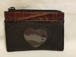Brighton Leather Coin Purse ID Pocket Card Change Holder Mini Brown Hear... - $9.89