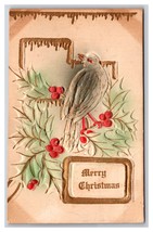 Sparrow on Holly Branch Gilt Airbrushed Embossed Merry Christmas DB Postcard XB2 - £3.97 GBP