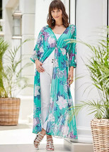 Kaleidoscope Vert Imprimé Long Caftan Haut UK 14 (fm78-7) - $31.73