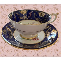Vintage Paragon By Appointment Cobalt Blue And Gold Gilt Bouquet Tea Cup And Sau - £58.72 GBP