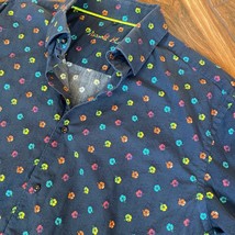 Visconti Black Flower Button Up Shirt Navy Neon Flowers Large - $26.89