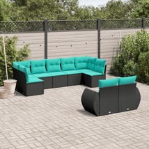  Patio Sofa Set Black Poly Rattan 9-Piece Set Adjustable Feet - $16,689.05 MXN