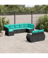  Patio Sofa Set Black Poly Rattan 9-Piece Set Adjustable Feet - $16,689.05 MXN