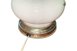 Vintage Milk Glass Hurricane Table Lamp Floral Brass Base Works 16.75” image 7