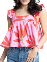 Karlie palm floral poplin ruffle top in Pink - size L - $60.39