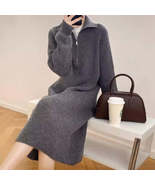 Zipper-lapel knit turtleneck sweater dress - $57.60