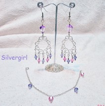 Purple Pink Crystal Chandelier Bead Bracelet Earring Set - £11.98 GBP