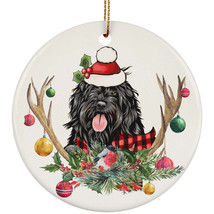 Cute Portuguese Water Dog With Antlers Reindeer Flower Xmas Circle Ornament Gift - £13.25 GBP