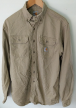 Carhartt FR Flame Resistant Long Sleeve Button Shirt Mens M Khaki Utilit... - $25.50