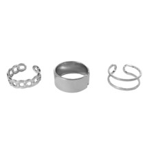 3Pcs Hip-hop Rock Metal Round Geometric Rings Hollow Out Resizable Rings Set for - £7.12 GBP