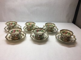 VINTAGE Coalport CHINA Indian SUMMER Pattern SET OF 6 Bullion CUPS AND S... - $151.46