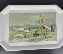 Vintage Waverly Serving TV Tray 20&quot;x13&quot; Melamine New England Winter Scen... - £11.74 GBP