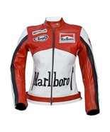 Marlboro Vintage Racing Leather Jacket WOMEN White &amp; Red XXS to 2XL - £116.80 GBP