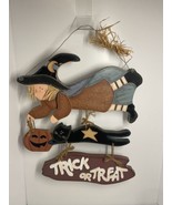 Primitive Rustic Folk art style Witch and black cat sign Halloween  - £17.46 GBP