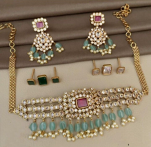 Bollywood Style Indian Gold Plated Choker Necklace Changeable Jewelry Set - £66.49 GBP