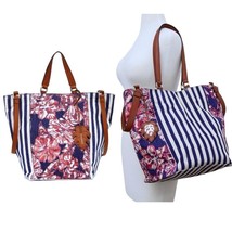 Tommy Bahama Island Chic X Large Tote Red + Blue Floral Stripes Many Poc... - $103.26