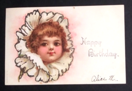 Happy Birthday Childs Face in Flower UDB Mica A&amp;M B Postcard c1900s - £11.77 GBP