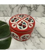 Merchies Vintage English Tea Tin Canister Red Green Floral Metal Round - $324.51 MXN