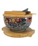 Maroon Tombo Dragonfly Donburi Ramen Bowl With Lid Trivet Spoon Chopstic... - $54.66 CAD