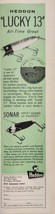 1961 Print Ad Heddon Lucky 13 &amp; Sonar Fishing Lures Dowagiac,Michigan - £12.08 GBP