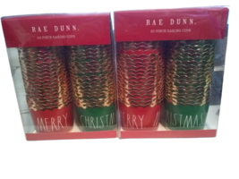 Rae Dunn Merry Christmas Baking Cups 100 Paper Cups Red &amp; Green with Gold Trim - £14.05 GBP