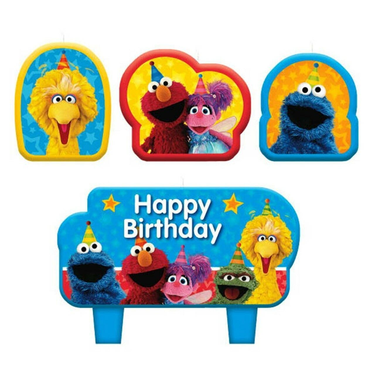 Primary image for Sesame Street 4 Pc Candles Set Cake Topper Birthday Party