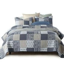 3pc. Gray &amp; White Patchwork Queen 100%Cotton Embroidered Quilt Bedspread... - $215.82
