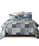 3pc. Gray &amp; White Patchwork Queen 100%Cotton Embroidered Quilt Bedspread... - £169.71 GBP