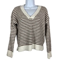Pink Rose Womens V-Neck Sweater Size XS Brown White Stripes Polyester - £9.13 GBP