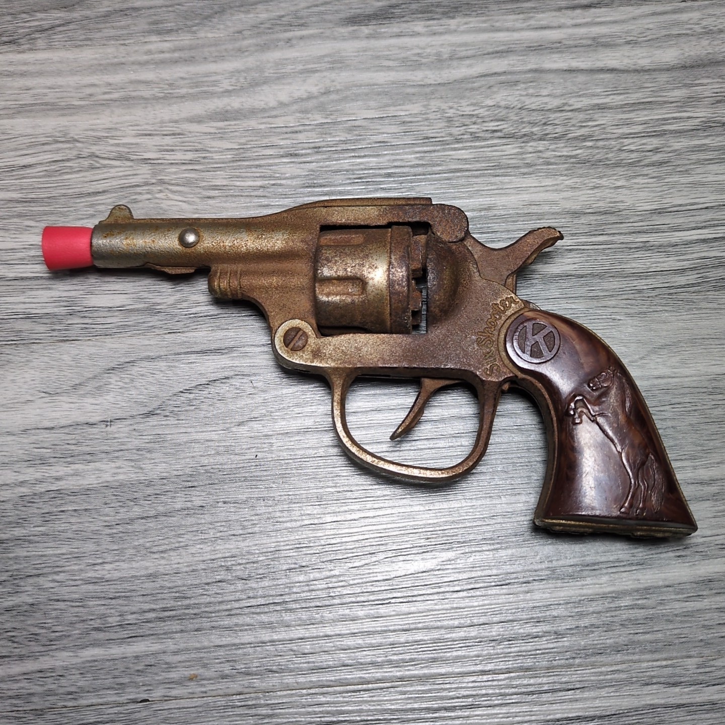 Vintage Antique 1938 KILGORE “SIX SHOOTER” Cast Iron Toy Cap Gun Horse G... - $45.00