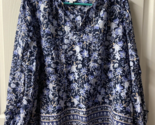 Time &amp; Tru  Boho Blouse  Womens Size L Blue Bell Sleeve Floral Top - £10.98 GBP
